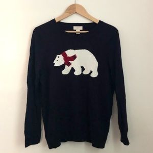 LOFT Outlet Navy Polar Bear Crewneck Sweater